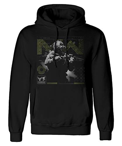 Call of Duty Modern Warfare - Soldier Pose Green - Sudadera Negra para Hombre con Capucha, impresión Frontal - Producto Oficial (L)