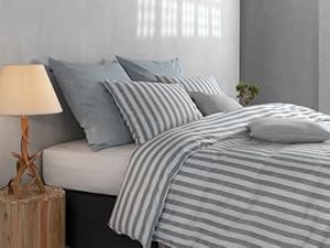 Heckett Lane ZO Home Satijnen beddengoed Banda DI LINO, 100% katoen, verschillende maten, denim blauw, maat: 135x200 cm + 80x80 cm