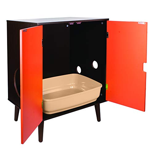 Penn-Plax Cat Walk Furniture: Contemporary Home Cat Litter Hide-Away Cabinet – Great For Living Rooms, Pantries, Or Anywhere In The House - Espresso With Orange Doors, Catff2 #TOP4