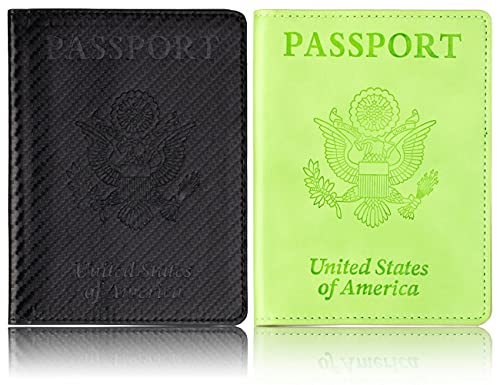 2 Pack Passport and Vaccine Card Holder Combo - Passport Holder with Vaccine Card Slot, PU Leather Passport Case Protector, Ultra Slim Passport Holders for Women and Men (Bc+Green)