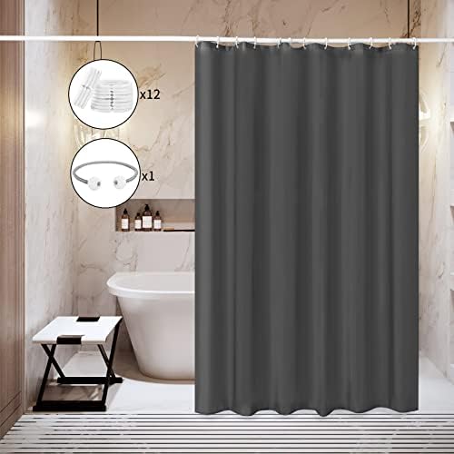 ROSNONG Shower Curtain Mould Proof Resistant,Waterproof,Weighted Hem,Resistant Washable Christmas Bathroom Curtains,100% Polyester,12 Hooks + A Magnetic Rope(180 x 180 cm,grey)