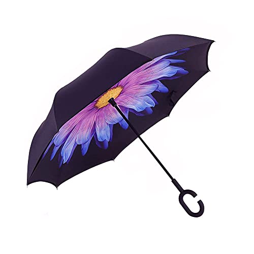 Chiasa 逆さ傘 長傘 さかさま傘 逆折り式傘 逆転傘 UVカット 晴雨兼用 手離れC型手元 耐風傘 撥水加工 ビジネス用車用 自立傘 二重傘 (20色) (Beauty)