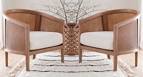 Image of LSGF Luxury Design Traditional Ankaraz Natural Woven Rattan Caning Single Chair Set (Set of 2, Off-White)