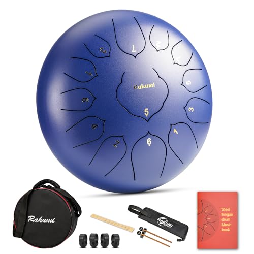 Steel Tongue Drum-13 Note 12 Inch Percussion Instrument Lotus Hand Pan Drum C key with Drum Mallets Carry Bagâ€¦
