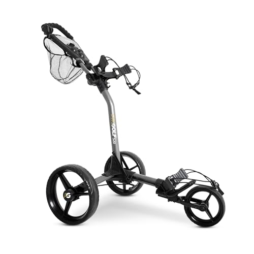 Pro Golf S20 3 Wheel Push Cart - Easy to Fold System - Lightweight 15.0 LBS - Adjustable Height...