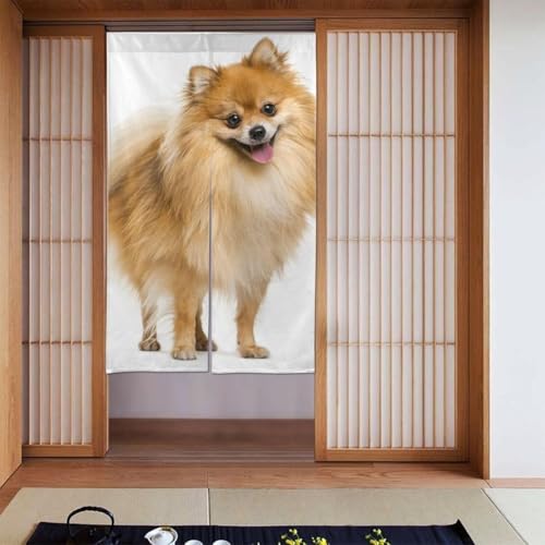 のれん ポメラニアン 犬柄 おしゃれ 間仕切り ロングカーテン 遮光 のれん 玄関 リビング キッチン 出入り口 幅86cm丈143cm VV45