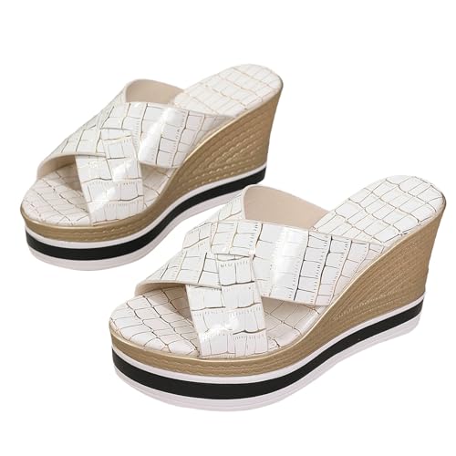 Mules compensées pour femme à motif crocodile, chaussures d'été légères et confortables