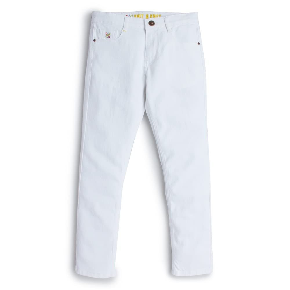 knit N knotStretchable Raw Clean White and Off White Jeans | Casual Everyday Wear Mid Rise Slim Fit Denim Pant for Kids Boys