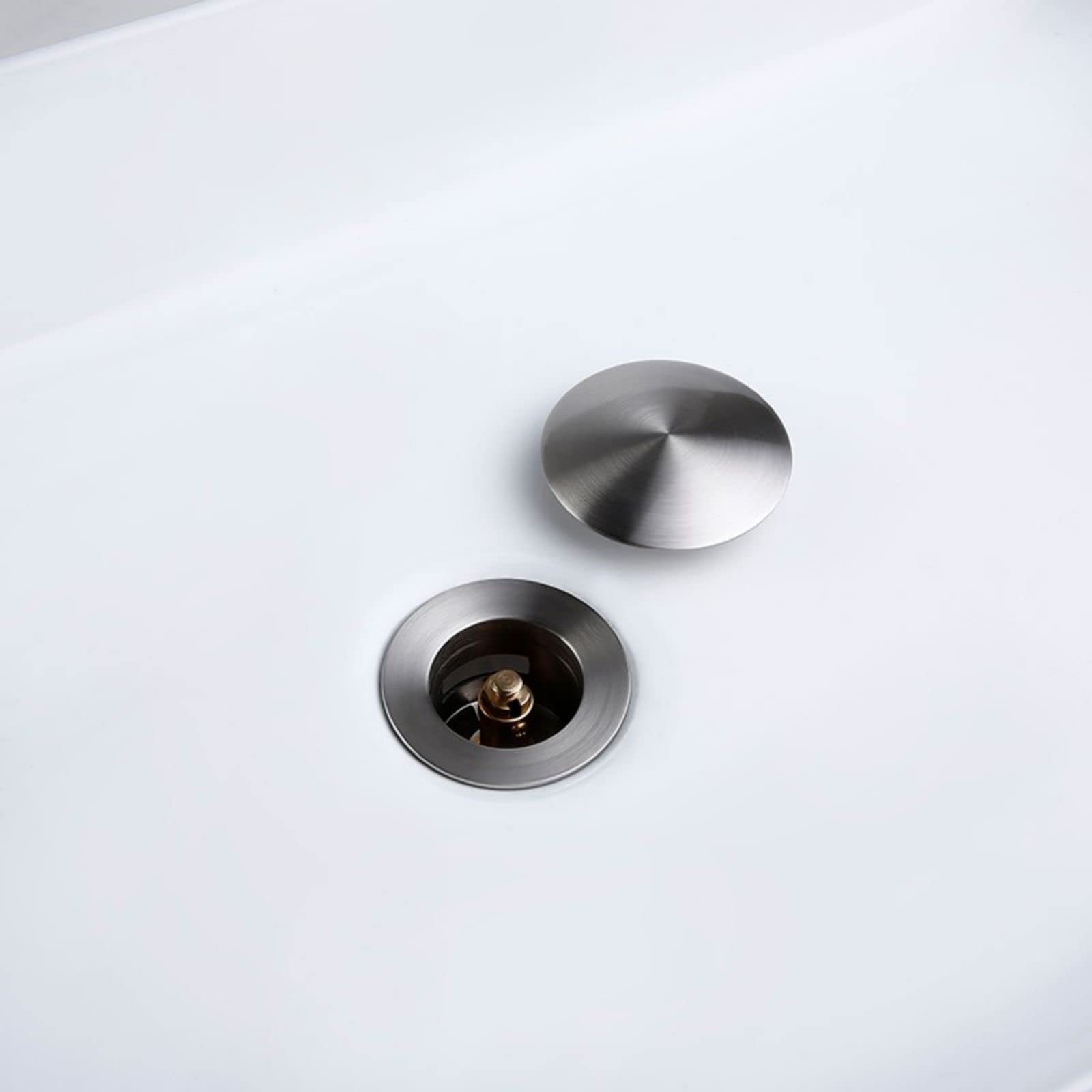 Pop-up Bonde de Lavabo Laiton Clic-clac Bonde de Vidage Lavabo Nickel Brossé Bonde D'écoulement Ronde Ecoulement de Lavabo pour Evier ou Lavabo,Without Overflow