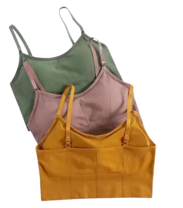 Women's Cotton Wire-Free Full Coverage Lightly Padded Sports Bra - Comfortable & Supportive Everyday Wear - Pack of 3 (Size- 30, Green, Brown, Yellow)-image-31