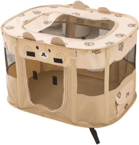 Sdvieuk 折りたたみ式犬クレート、折りたたみ式ポータブルペットベビーサークル、ワイヤーフレーム付きポータブル屋内ペットケージ、ソフトサイド折りたたみトラベルクレート犬小屋、犬小屋と犬用クレート (XL;90*70*60cm,ブラウンのクマ)
