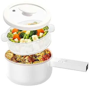 HASTHIP Electric Pot 1.5L Electric Cooking Pot with Lid & Steamer Rice Cooker Multifunctional Electric Pot with Adjustable Power Non-stick Cooking Pot with Anti-dry Burning Electric Cooker