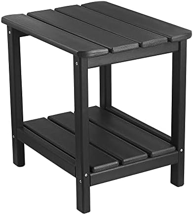 BACSWIHOM Outdoor Side Tables, Poly Lumber Adirondack Side Table Weather Resistant, 2-Tier Patio End Tables Waterproof & Easy Maintenance for Outside, Garden, Lawn, Pool (Black)