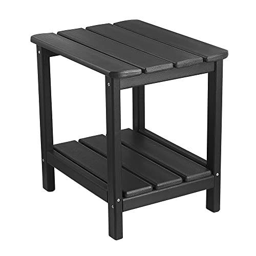 Bacswihom Outdoor Side Tables, Poly Lumber Adirondack Side Table Weather Resistant, 2-Tier Patio End Tables Waterproof & Easy Maintenance For Outside, Garden, Lawn, Pool (Black) #TOP20