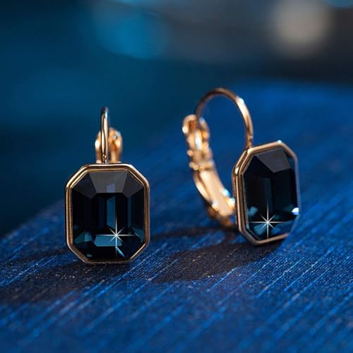 Austrian Crystal Octagon Leverback Drop Earrings for Women 14K Rose Gold Plated Hypoallergenic Jewelry3