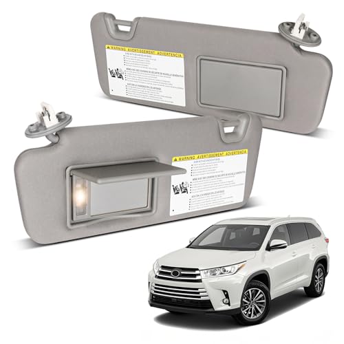 ItranMc Sun Visor Driver & Passenger Side for 2014-2019 Toyota Highlander, Gray, Left & Right Side Car Visor with Light Mirror,Replacement#74320-0E074-B0 74310-0E074-B0