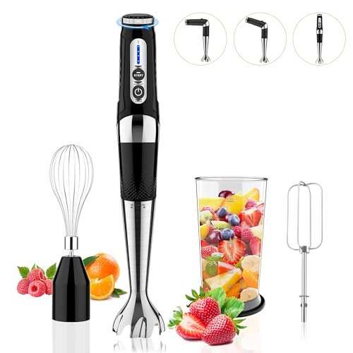 Batidora de inmersión inalámbrica, de mano, 3 en 1 recargable, eléctrica, 21 velocidades y 3 ángulos ajustables con vaso de 700 ml, batidor de huevos y batidor para batidos, sopa, puré, comida para