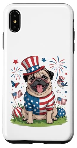 Happy Patriotic Pug Dog 7��4�� ���j�� �X�}�z�P�[�X iPhone XS Max �p