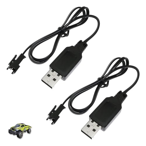 2 Pezzi Caricabatteria RC 3.7V per Batterie NiMH LiPo, Cavo USB Ricarica SM-2P Spina per Auto Telecomandate Drone Quadricottero FPV Giocattoli RC, Caricatore Sicuro con LED Indicatore Universale