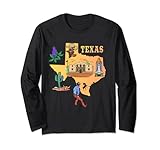 Bunte Karte von Texas mit beliebten handgezeichneten Sehenswürdigkeiten Langarmshirt