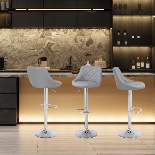 Lennox Furniture Swivel Bar Stools Set of 2, Bar Chairs Adjustable Height Bounded Leather Counter Height Barstools and Sturdy Metal Handel Kitchen Island Stool Grey by Lennox Furniture - Image 3