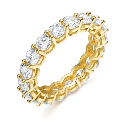 Gemsme 18K Yellow Gold Filled Cubic Zirconia Eternity Band Ring for Women