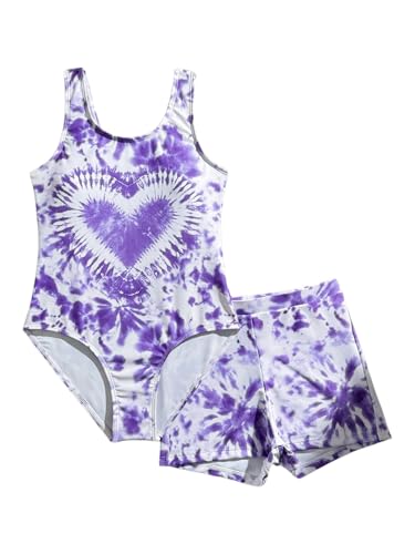 MakeMeChic Girl's Swimsuit One Piece Heart Print Backless Bathing Suit with Beach Shorts Summer Vacation2