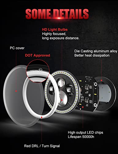 UNI-SHINE 7 inch Red Halo led Headlight Hi/Lo Beam with Amber Turn Signal 2pcs 7 inch led Headlight DOT Round H6024 LED Headlight Compatible with Jeep Wrangler JK TJ CJ, Compatible with Chevy - Image 6