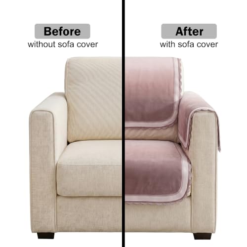 Image of Story@Home Sofa Mat Velvet Sofa Cover 1 Seater (152x61Cm) with Arm Rest Covers | Anti Slip Sofa Cover Velvet for Living Room | Measure Your Sofa & Create Your Own Set - Ombre Dusty Coral Palette