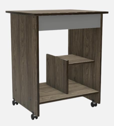 Image of Lakdi The Furniture Modern Mobile Computer Desk for Office - Rolling Small Space Workstation with Pull-Out Keyboard Tray, CPU Storage Shelf, and Locking Wheels - Grey Wood Grain Finish - 121534312