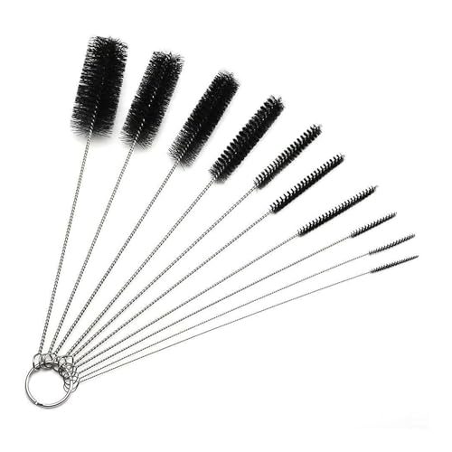 10 Pcs Black Nylon Straw Cleaning Brush Set – Flexible Pipe Cleaner Brushes for Bottles, Kettles, Tubes & Spouts – Durable Stainless Steel Wire with High-Density Bristles