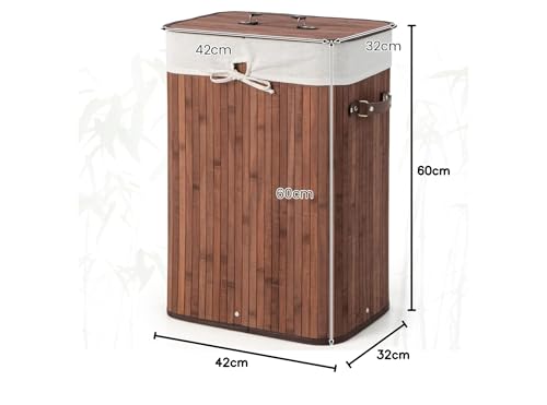 Multigot Bamboo Laundry Basket, 72L Clothes Storage Hamper with Removable Liner Bag & Lid, Portable Washing Room Basket for Laundry Room Bedroom (Coffee) - Image 8