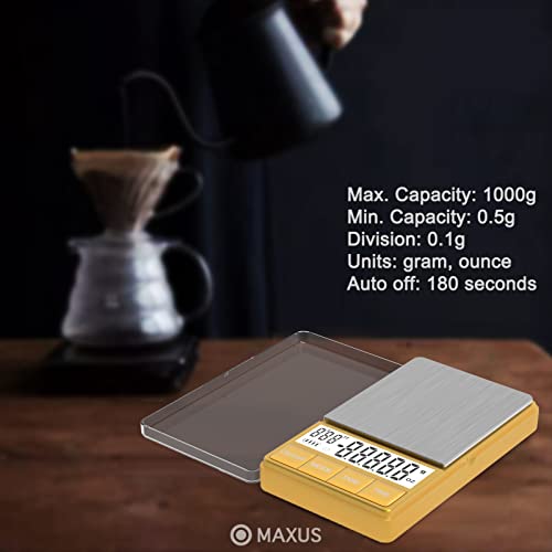 Maxus Espresso Scale With Timer 1000G/0.1G, Small And Handy Barista Scale, Gold Brew Drip Tray Coffee Scale With Timer #TOP7