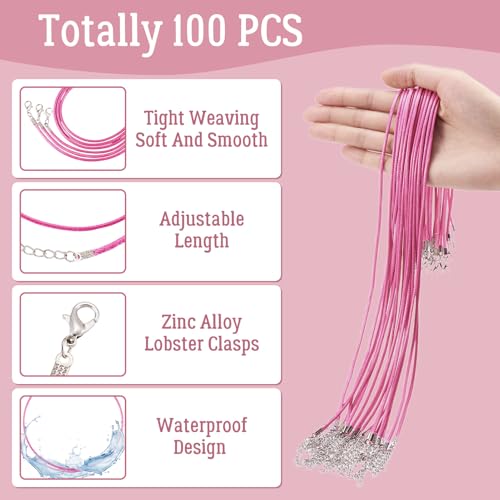 Cordon ciré pour collier résistant de 2 mm en lot de 100 fils roses foncés de 45,7 cm