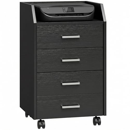Vinsetto Archivador de oficina con 4 cajones, ruedas de freno, cajonera de escritorio para carta de documentos, estante, cajonera de oficina para estudio bajo el escritorio, 40 x 36 x 65 cm, efecto