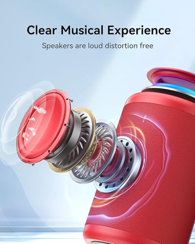 Image of LENRUE Small Portable Bluetooth Speaker with Lights, TWS Stereo Surround Sound, Type C Powered, Bluetooth 5.3, AUX TF Card Input, Wireless for Outdoor Home, Coolest Gifts