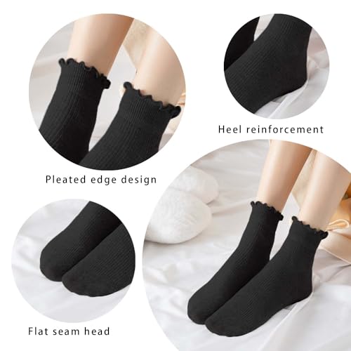 DarkCom 6 Pairs Women's Ruffle Socks Cute Ankle Socks Super Soft Breathable Cool Frilly Socks For Mary Jane Shoes2