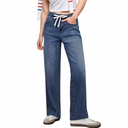 Woman Wide Leg Jeans High Waisted Stretch Drawstring Baggy Jeans Elastic Waist Womens Pull On Jean2
