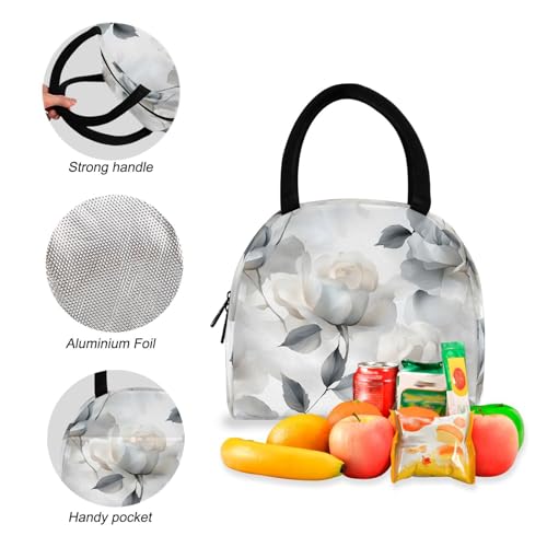 Backpack Lunch Box Set Large Capacity Travel Backpacks and Insulated Lunch Bag for Commute Hiking Picnic Luxurious White Floral Print4