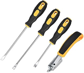 4 Pcs Upholstery Staple Remover and Tack Lifter Tool Set, Nail Puller Remover Heavy Duty, Nail Staple Rivet Tack Puller Screwdriver Remover Lifter Puller Tools for Home Office - Rubber Handles