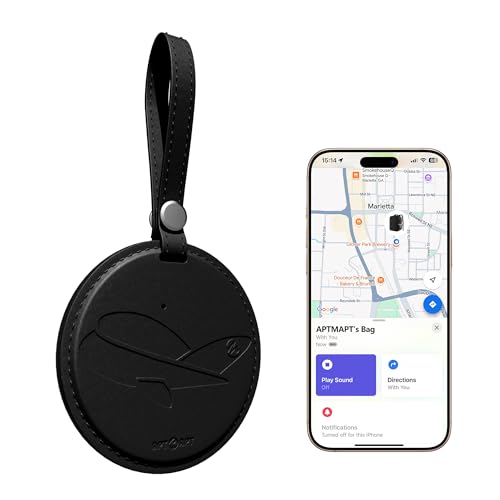 Smart Luggage Tag with Apple Find My, Premium Leather Suitcase Tags w/ 2 ID Labels, TSA-Friendly, Travel Essentials Tracker for Suitcase Baggage Backpacks, Black