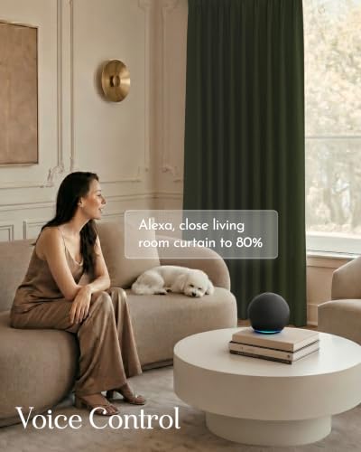 Image of Graywind Motorized Curtains with Track, 100% Blackout Smart Curtains, Rechargeable Curtains Compatible with Alexa & Remote Control for Large Windows, Custom Drapes Up to 220 inch, Lush (Moss)