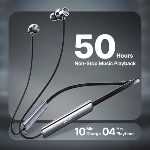 Image of pTron Tangent Eon w / 50Hrs Playtime, Immersive Sound, HD Mic & AI-ENC Clear Calls, Dual-Device Pairing, Magnetic On /Off Function, BT5.4 Wireless Neckband, Voice Asst., Type-C Charging & IPX5(Obsidian)