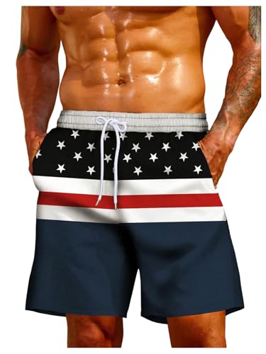 SweatyRocks Men's Color Block Swim Trunks Striped Star Print Beach Shorts Swimwear with Pockets