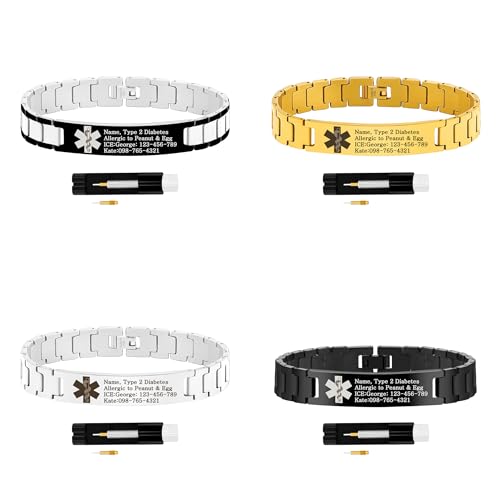 Zircobic Pulsera Médica Personalizada – ID de Acero Inoxidable Impermeable con Grabado Personalizado, Diseño Ligero para Uso Diario y Exterior