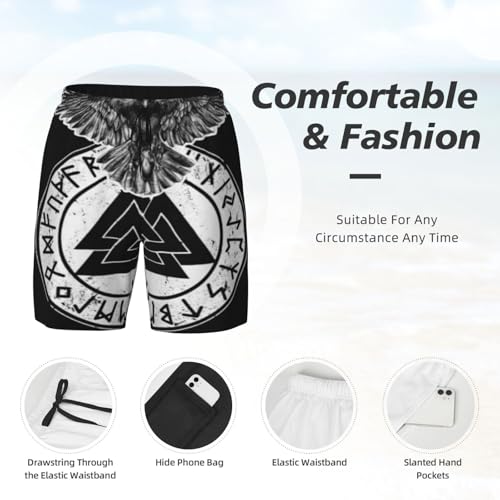 Odin Viking Norse Mythology Black Raven Crow Men's Swim Trunks with Compression Lining Shorts Beach Pants3