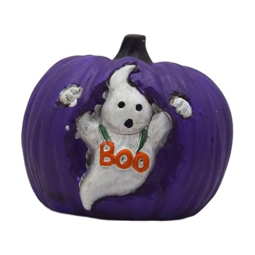 Fenteer Estatua de Calabaza Ornamental para Halloween Figura de Resina para Mesa Escultura Decorativa para Colección Adorno Pequeño Original Adecuada para Esc, Fantasma Púrpura, Individual