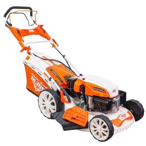 RURIS Tondeuse à Gazon Thermique RX441S 5,7 CV – Largeur 51 cm, Démarrage Électrique, Autopropulsée à Vitesse Variable, 5 Fonctions, 2000 m², Bac 65L, Orange