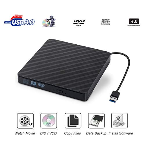 External USB3.0 CD DVD Drive,Xglysmyc Ultra thin Portable CD DVD +/-RW Reader Writer Burner Player for Laptop Desktop PC Mac Support Mac OS Windows 10/8/7/XP/Vista With High Speed Data Transfer(Black)