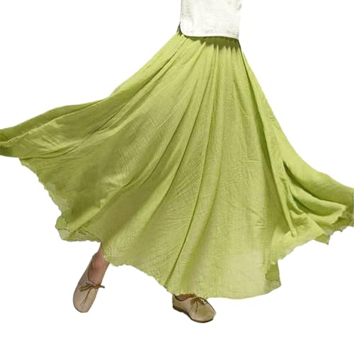 Giltpeak Women's Summer Linen Maxi Skirt, Bohemian Renaissance Flowy Maxi Skirt, Elastic Waist Band Cotton Linen Long Dress